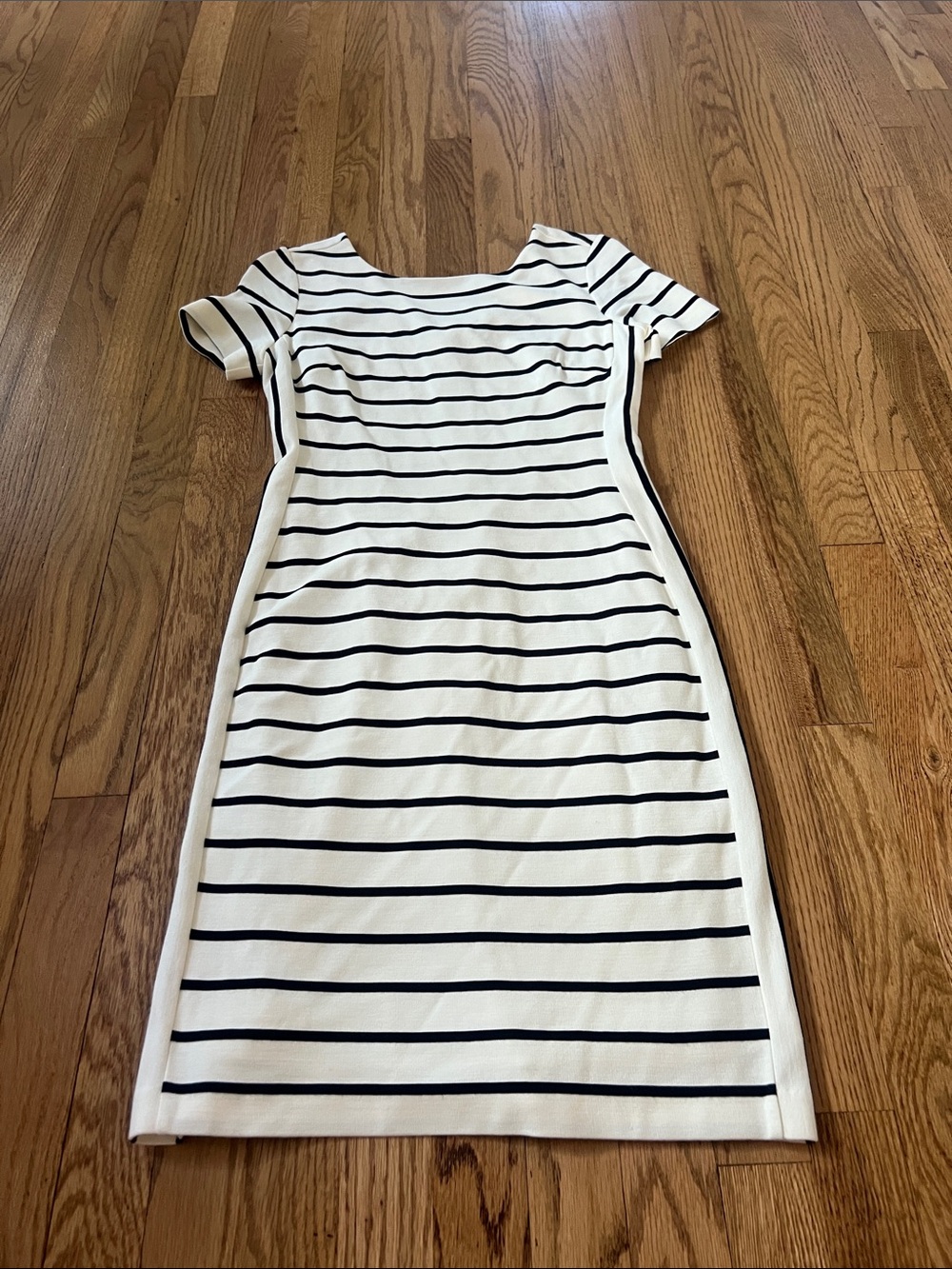 Banana Republic White Dress with Black Stripes — Midi Knit
